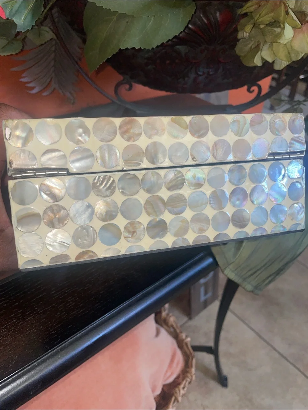 Shell Inlay Rectangle Jewelry Box - Neutral Brown & Cream Dot Pattern